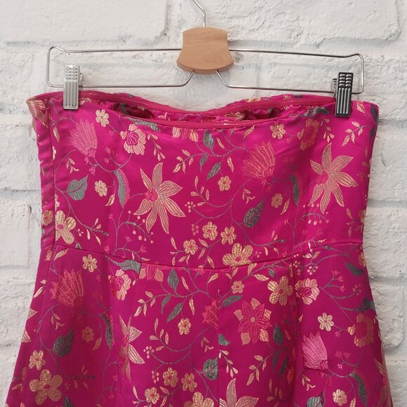 Lulus Strapless Midi Dress M 6 Make a Move Pink Magenta Satin Floral Jacquard - Picture 9 of 15